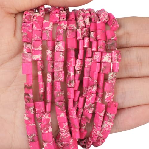 Xilitata Natural Rose Red Emperor Stone Beads, Each Approximately 5x5x2mm Square 2-Hole Spacer Bead, are Used to Make Bracelets, Earrings, Necklaces, with Each String Measuring 15-16 Inches - color: Rose Red Emperor Stone