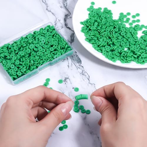 Dark Green Polymer Clay Beads, 6mm Heishi Bead for Jewelry Bracelets Necklace Making 1000PCS - color: Bold green