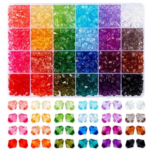 PH PandaHall 1200pcs 8mm Crystal Beads for Jewelry Making 24 Colors Bracelet Beads Faceted Bicone Acrylic Bead Loose Craft Bead for Bracelet Necklace Earring Keychain Making - size: 8mm