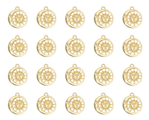 sowaka 20 Pcs Sun Charms with Moon Large 1.1 x 0.96 Inch Vintage Celestial Sun Pendants for DIY Jewelry Making Necklace Bracelets Earring Keyring Christmas Thanksgiving Decoration - color: Gold