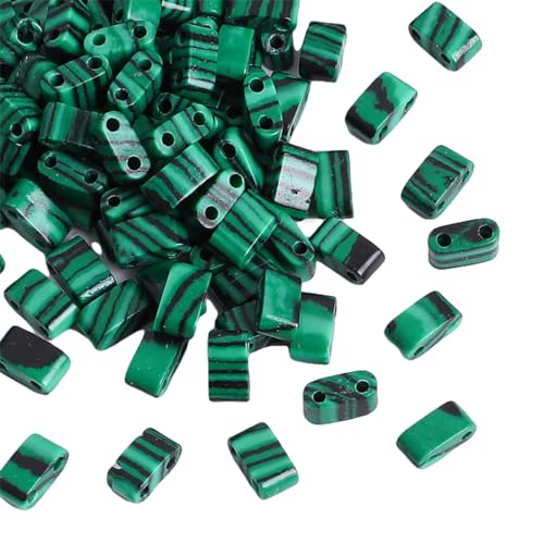 Beadia Malachite Stone Tila Beads 5x2mm Rectangle 2-Hole Spacer Beads for DIY Bracelet Earring Making 15"/Strand - color: Malachite, size: 5x2mm