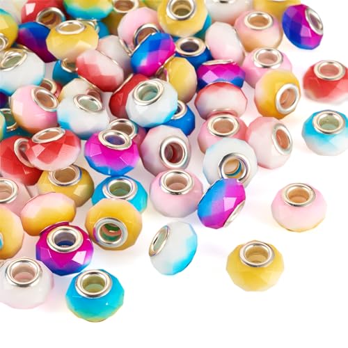 14mm 70pcs Glass European Beads: 7 Colors, Round, Craft Beads for DIY Jewelry Making - color: 70pcs- Gradient