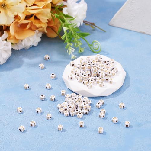 FASHEWELRY 500Pcs White Golden Letter Beads 4.5mm Square Alphabet Beads Acrylic Cube Letter B Beads for Friendship Bracelet Necklace Keychains Jewelry Making - color: Letter B