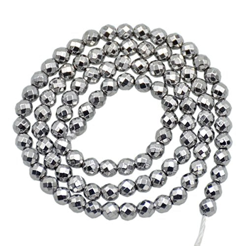 AD Beads Natural Faceted & Smooth Metallic Hematite Round Gemstone Loose Beads 16" 2mm 3mm 4mm 6mm 8mm 10mm (4mm, Metallic Silver (Faceted)) - color: Metallic Silver (Faceted), size: 4mm