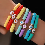 COLORFUL BLING 5-12Pcs Bohemian Love Heart Bead Bracelets for Women Vinyl Disc Heishi Surfer Stackable Stretch Bracelet Summer Beach Boho Jewelry - color: 7pcs pure