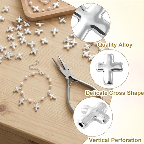 40 Pcs Cross Charms for Jewelry Making, Religious Cross Beads for Bracelets, Crosses for Jewelry Making, Bracelets, Necklaces, DIY Crafts (Silver) - color: 40pcs, 13x12mm, Silver