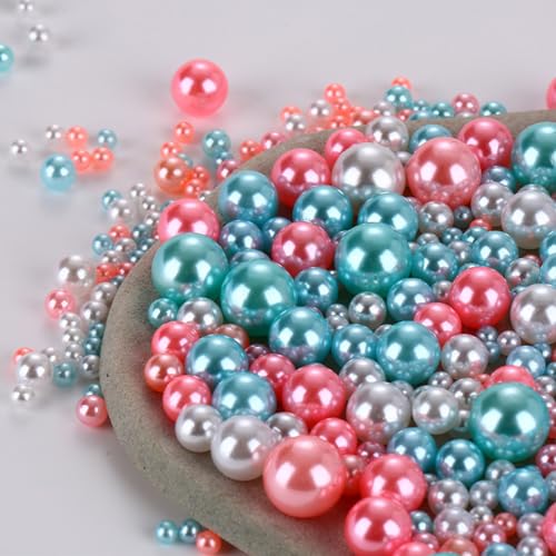 1000PCS Assorted Pearls Beads No Holes, 3-10mm Crafts Pearl, Pink/Blue Loose Pearl Beads, Round No Hole Pearls for Vase Fillers, DIY, Table Scatter, Wedding, Birthday Party, Home Decoration - color: BluePink