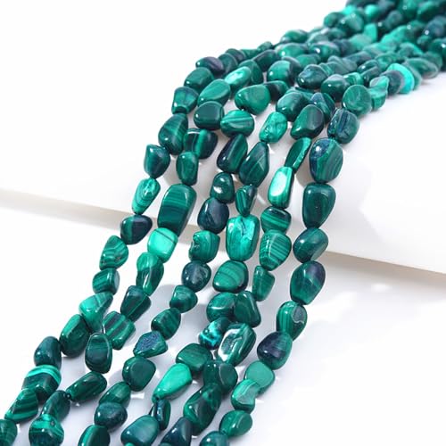 6-8mm Natural Malachite Nuggets Oval Free Tumbled Pebble Semi Precious Gemstone Loose Stone Beads Approx 15.5 inch for DIY Jewelry Making - color: Malachite