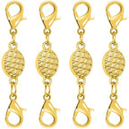 Magnetic Necklace Clasps and Closures-Magnetic Safety Clasp Extender with Lobster Clasps, Pineapple Texture Design, Gold and Silver (4pcs Gold) - color: 4pcs gold