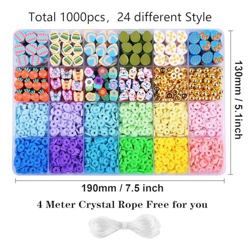 2480pcs Easter Polymer Clay Beads Bracelet Making kit, 24 Style Cute Fun Beads Charms for Jewelry Necklace Earring Making DIY Accessories for Women Girls - color: C3#Easter