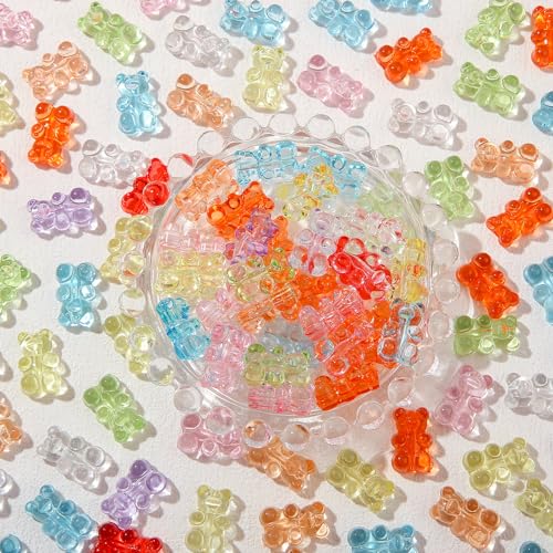 200pcs Colorful Gummy Bear Clear Acrylic Bear Beads Colorful Cute Bear Beadsy Bear for Necklace Bracelet Key Chains Jewelry DIY Craft Making(6 * 18mm) - color: 200pcs-bear