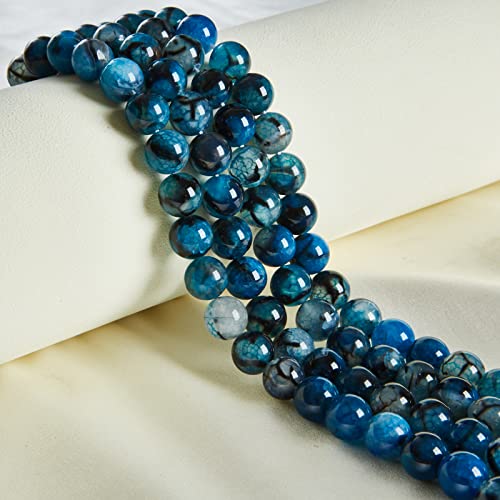100pcs 10mm Blue Dragon Vein Agate Beads Natural Gemstone Beads Round Loose Beads for Jewelry Making - color: Blue Dragon Vein Agate, size: 10mm