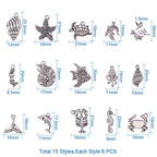 PH PandaHall 90pcs 15 Style Ocean Fish Charms Tibetan Seashell Marine Pendants Antique Silver Animal Sea Creatures Charms Pendants for Wakiki Hawaii DIY Bracelet Necklace Keychain Jewelry Making - color: 15 Styles Sea Creatures - 90pcs