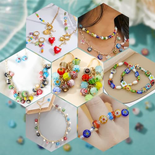 1 Box 6 Styles 180PCS Mixed Millefiori Handmade Lampwork Glass Beads with Holes Assorted Flower Heart Flat Round Shape Cube Loose Charms Bead for Jewelry Making Bracelets DIY Craft Supply - size: 180Pcs 6mm, style: Mixed