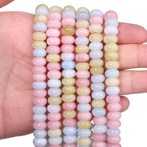 Songxi 5x8mm Natural Morganite Stone Rondelle Beads, 75PCS Spacer Round Loose Abacus Beads for Jewelry Making, Gemstone for Bracelet Necklace Earrings, Arts and Crafts - color: Morganite Stone