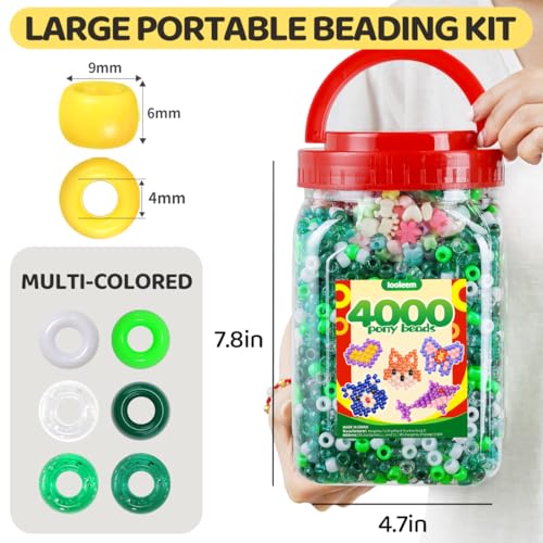 IOOLEEM Green Solid & Glitter Bulk Pony Beads - 4000pc Kit for Friendship Bracelets & Jewelry Making, Easy Storage - color: Green & Glitter