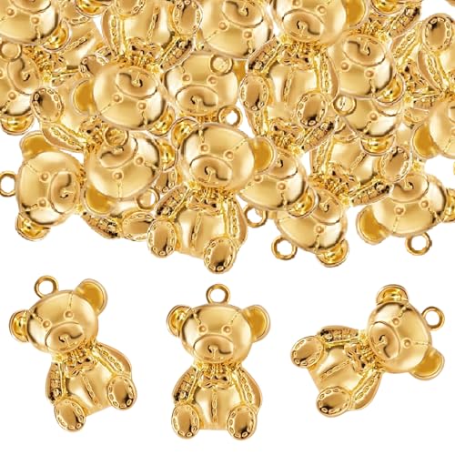 50 Pieces Cute Bear Dangle Charms Bright Golden Alloy Small Animal Bear Panda Hanging Pendants Bulk Accessories for DIY Necklace Bracelet Jewelry Making Craft Supplies - color: Bright Golden