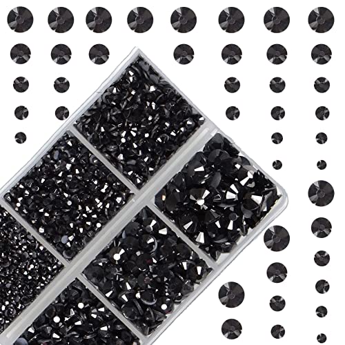 4000Pcs Mixed Size Hot Fix Round Crystals Gems Glass Stones Hotfix Flat Back Rhinestones (Hematite Black) - color: Hematite Black, size: 4000 Count (Pack of 1)