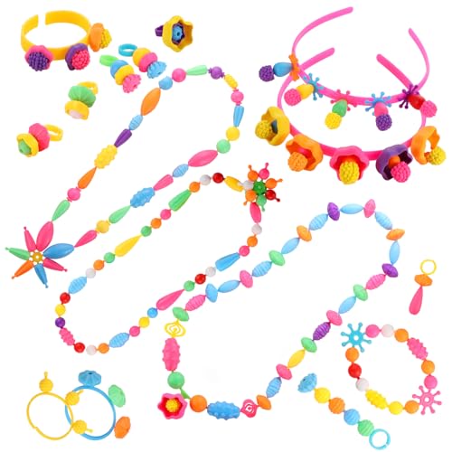 Funtopia Pop Beads, 700+ Pcs Arts and Crafts for Kids 4-6, Snap Beads DIY Bracelet Necklace Ring Anklet Set, Birthday Party Creativity Toys for Girls Toddlers Ages 3 4 5 6 (X-Large) - size: Large