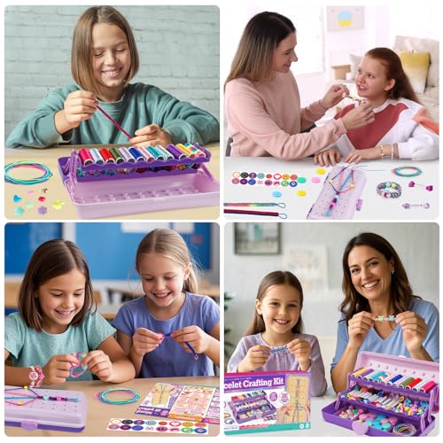TingingYuli Friendship Bracelet Making Kit for Girls 8-12, DIY String Bracelet Maker with 3-Layer Storage Box, Arts and Crafts for Kids Ages 6-12, Easter Christmas Birthday Gift Set - color: Purple