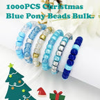 MIIIM 1000PCS 6x9mm Christmas Blue Pony Beads Bulk, 5 Styles Blue and Silver Kandi Beads for Bracelets Making Kit, Hair Braids Crafts for Jewelry Making (Christmas Blue) - color: Christmas Blue