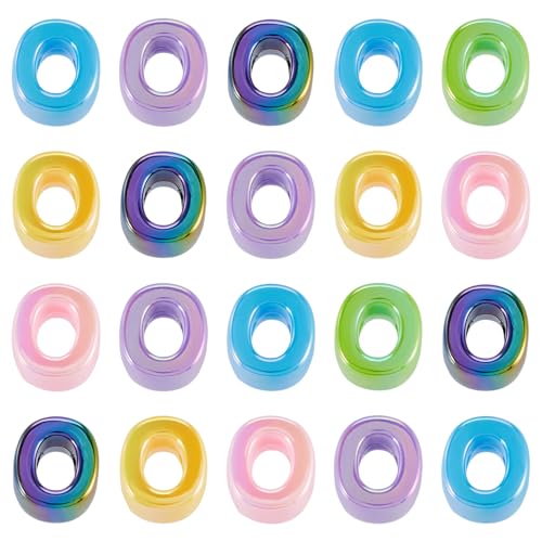 Beadthoven 20pcs Big Letter O Beads Large Hole Bubble Alphabet Acrylic Beads Charm Iridescent Plastic O Shape Loose Chunky Spacers for Jewelry Making Bracelet Necklace Keychains Shoelaces Crafts - color: O