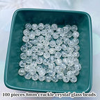 100pcs Crackle Glass Beads 8mm Round Crystal Glass Spacer Crafts Beads for Jewelry Making Necklace Bracelet Earrings DIY Crafts(White) - color: White, size: 8mm