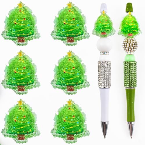 6Pcs Luminous Christmas Tree Focal Beads for Pens Christmas Tree Fancy Space Beads for DIY Craft Beadable Pens Keychain Bracelet Necklace Earrings Jewelry Making - color: Luminous Christmas Tree 1
