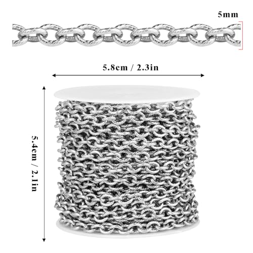 16.5 FT Stainless Steel Textured Rolo Cable Chains Roll, 5mm 304 Stainless Steel Circle Cable Link Chain Bulk Spool for Jewelry Making DIY Craft - color: Stainless Steel, size: 5mm width
