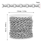 16.5 FT Stainless Steel Textured Rolo Cable Chains Roll, 5mm 304 Stainless Steel Circle Cable Link Chain Bulk Spool for Jewelry Making DIY Craft - color: Stainless Steel, size: 5mm width