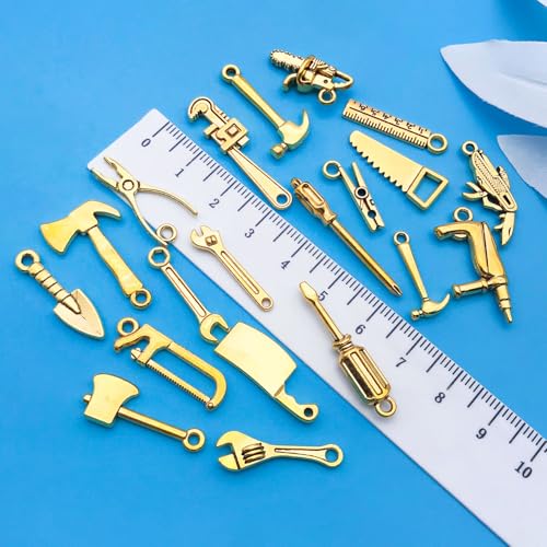 Youdiyla 80pcs Alloy Ancient Golden Father's Day Series New Tool Set Pendant Jewelry Making DIY Keychain Earrings Pendant Various Design Charms for Jewelry Making Bracelets Necklace (SN900) - color: SN900