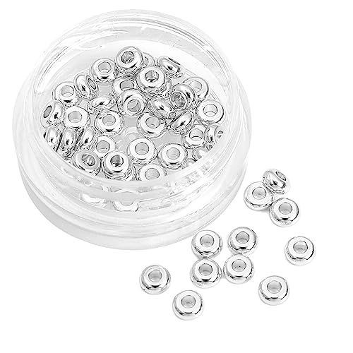 BEADIA Silver Plated Roudelle Spacer Beads 4x1.8mm 50pcs for Jewelry Making Findings Non Tarnish - color: Silver, size: 4x1.8mm Roudelle