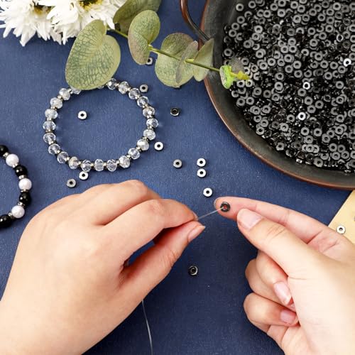 DECYOOL Spacer Beads,1500pcs 6mm Flat Round Spacer Disc Loose Beads, Rondelle Beads Spacers for DIY Bracelet Necklace Earring Craft, Gun Black - color: Gun Black