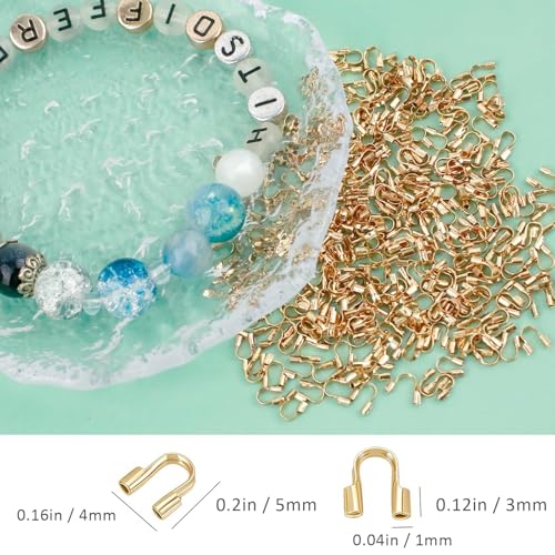 300Pcs Wire Guardian Protectors 0.7mm Hole U Shape Wire Guard Loops Thread Protector for Jewelry Making Findings Earring Necklaces Bracelet DIY Supplies (Gold) - color: gold