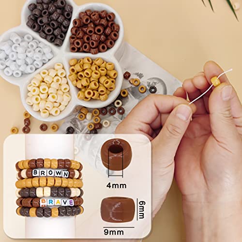 MIIIM 1000PCS 6x9mm Pony Beads Bulk, 5 Styles Brown Pony Beads for Bracelets Making Kit, Kandi, Hair Braids Crafts for Jewelry Making (Brown) - color: Brown
