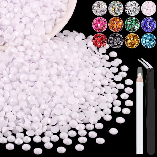 4000PCS 4mm Resin Rhinestones in Bulk (White), Bedazzling Flatback Crystals for Crafts DIY Nail Decoration, Gems Charms for Tumbler Shoes Clothing Fabric with Pickup Pen and Tweezers - color: A05 Resin Rhinestones (White), size: 4mm