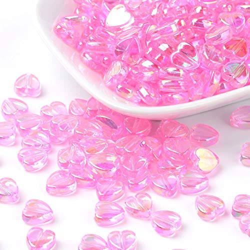 Cheriswelry 200pcs Heart Transparent Acrylic Beads Crystal Pink Valentine's Days AB Color Pony Loose Spacer Beads Decoration Beads 8x8mm for DIY Craft Earring Bracelet Necklace Jewelry Making - color: Pink AB Color