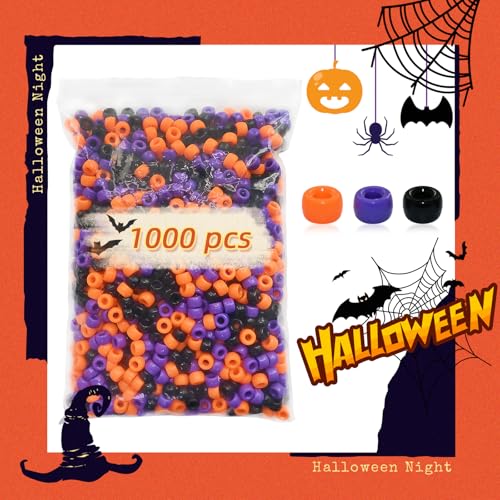 Looconi 1000 Pieces 6x9mm Black Orange Purple Acrylic Plastic Pony Beads for Halloween - color: Halloween1000