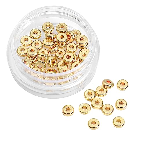 BEADIA 14K Gold Plated Disk Spacer Beads 4x1.5mm 50pcs for Jewelry Making Findings Non Tarnish - color: 14K Gold, size: 4x1.5mm Disk