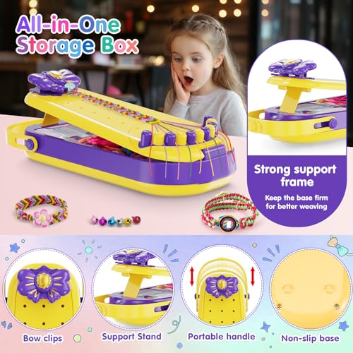 2-in-1 Friendship Bracelet Making Kits: DIY Art and Crafts Jewelry String Braiding Set Toys with Storage Box for Kids - Christmas Birthday Gifts for Girls Age 6 7 8 9 10 11 12 Year Old - Yellow - style: Yellow