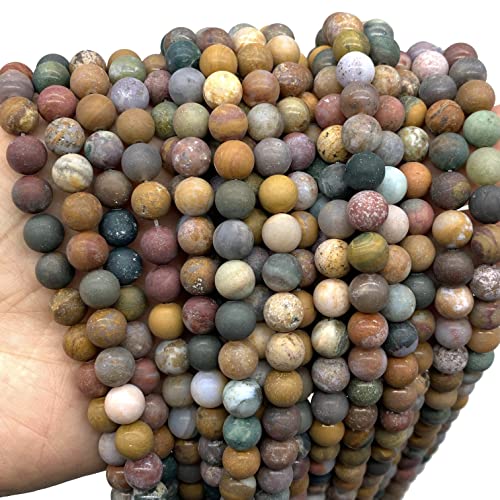 ABCGEMS Velvet-Matte-Finished Madagascan Kabamby Ocean Jasper Beads (Enhance The Stone's Inherent Texture and Nature Hues with a Non-Glare Aesthetic) Smooth Round 8mm (Non-Shiny) - color: Kabamby Ocean Jasper (From Madagascar)