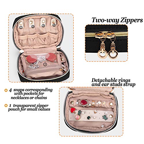 Teamoy Mini Jewelry Travel Case, Storage Organizer Bag for Earrings, Necklace, Rings, Black - color: Black