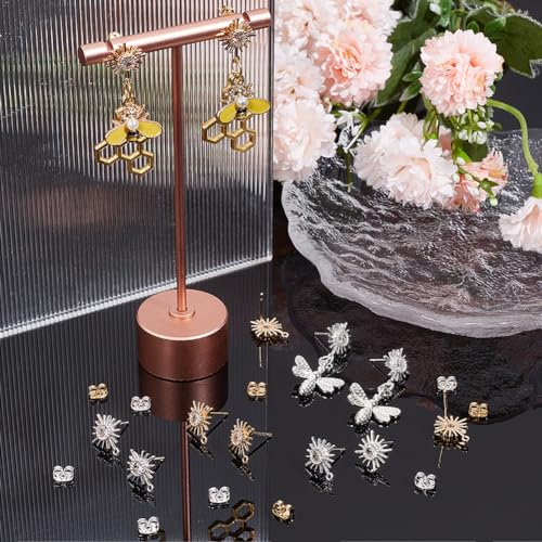 Beebeecraft 12Pcs 2 Colors Cubic Zirconia Stud Earring Findings 18K Gold & 925 Sterling Silver Plated Celestial Sun Earrings Posts with Loop and 12Pcs Ear Nuts for DIY Earrings Jewellery Making - color: Gold & Silver -12pcs