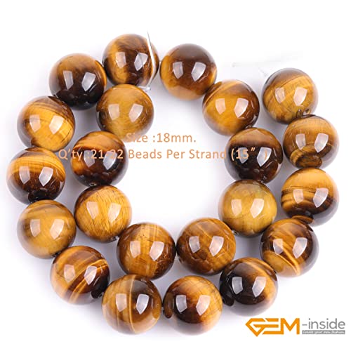 GEM-Inside Natural 18mm Large Tiger Eye Gemstone Loose Beads Round Crystal Energy Stone Power for Jewelry Making 15'' - color: Yellow Tiger Eye, size: 18mm