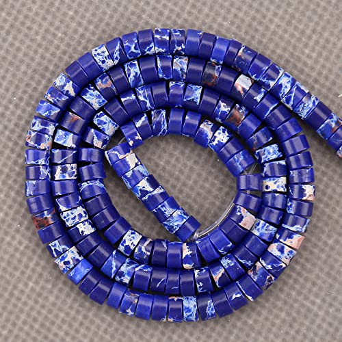 BONNY BOXX 150PCs Natural Blue Imperial Jasper Spacer Beads, Loose Semi Precious Flat Round Gemstone Heishi Disc Stone Beads for Beading Jewelry Making 4mm*2mm - color: Blue Imperial Jasper, size: 4MM*2MM