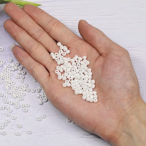 Size 6/0 Crafts Glass Seed Beads 4mm White Bright Beads for Jewelry Making (Total About 100g About 1200pcs) - color: White Bright