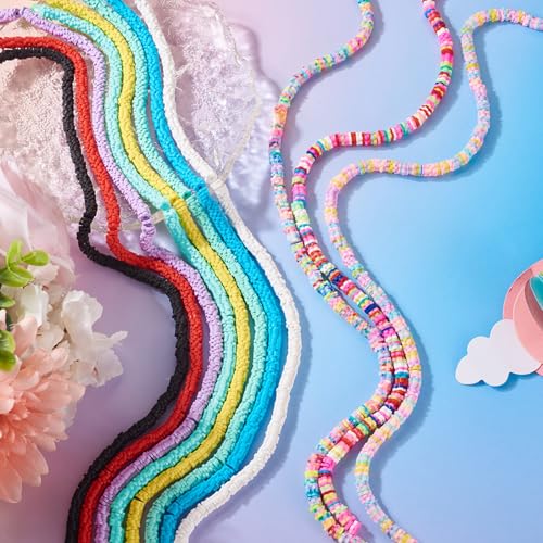 Elecrelive 10 Strands Flower Heishi Beads Kit 6mm Flat Polymer Clay Spacer Beads Colorful Loose Polymer Clay Chips for Bracelet Chocker Necklace Earring DIY Crafts - color: 10 Colors, Flower