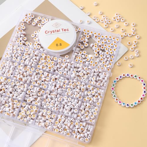 Acrylic Letter Beads 4mm Flat Round, 6mm Square - Beads for Making Friendship Bracelet or Necklace (26 Pieces of Flat Round White with Yellow) - color: 26 pieces of flat round white with yellow