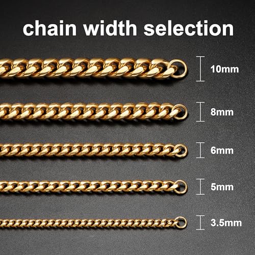 Monily Stainless Steel Mens Cuban Link Chain Silver 18K Gold Chain for Men Hip Hop Mens Jewelry - color: c. 8mm width-gold-plated, size: 18 Inches