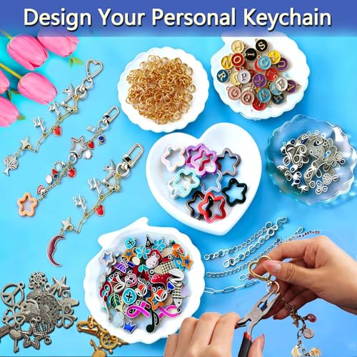 428Pcs Charms Lip Gloss Keychain Making Kit, DIY Craft Keychain Making Supplies with Charms, Jump Rings, Lobster Clasps, Key Chain Hooks, Extender Chains & Plier, Diy Bag Charm Kit for Craft Supplies